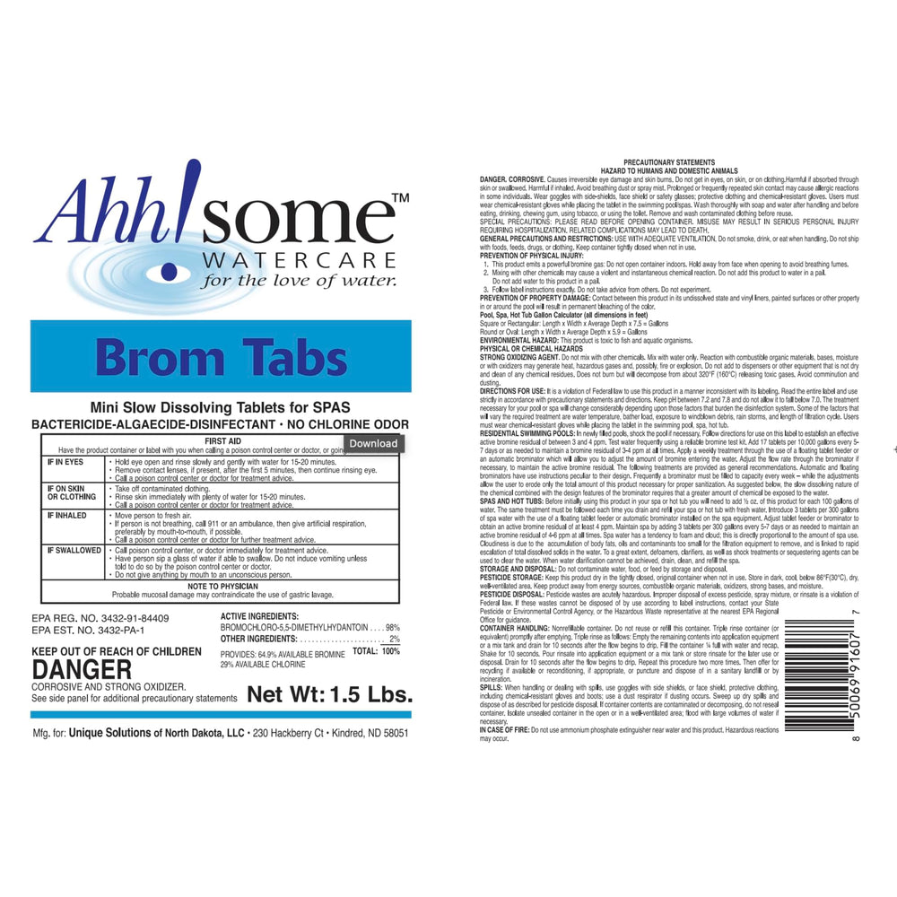 Close-up of Ahh-Some Bromine Tablets in packaging