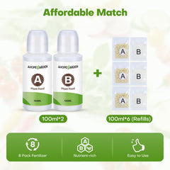 Close-up of Ahopegarden nutrient bottles labels