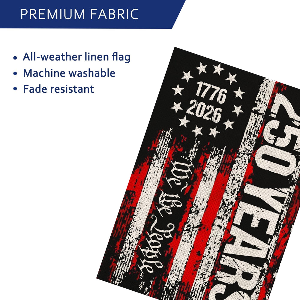 Close-up of AIBOLYNE flag featuring 'We the People' and '250 YEARS'