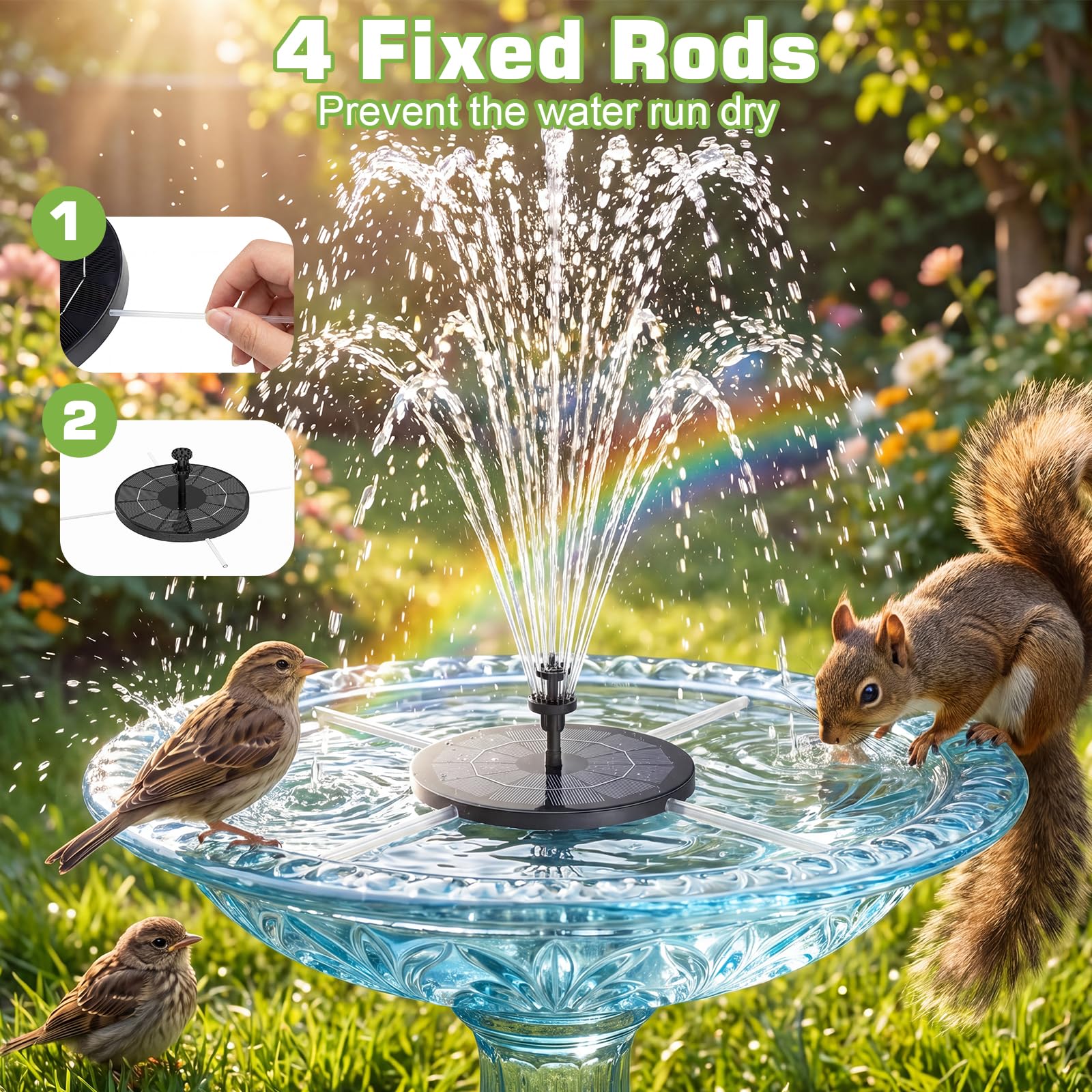 Close-up of AISITIN Solar Fountain nozzle options