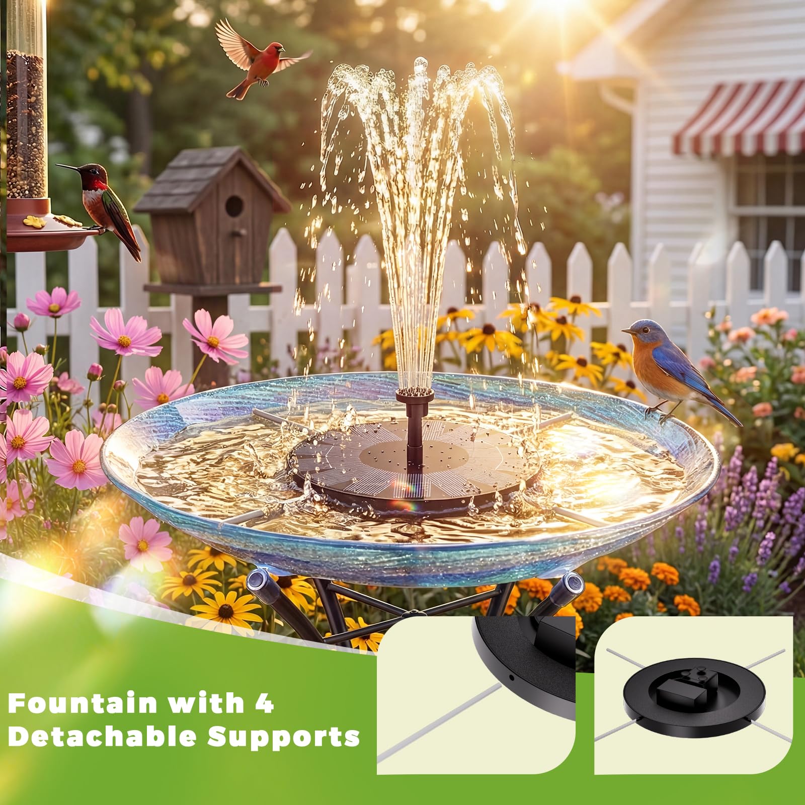 Close-up of AISITIN solar fountain nozzles for varied spray patterns