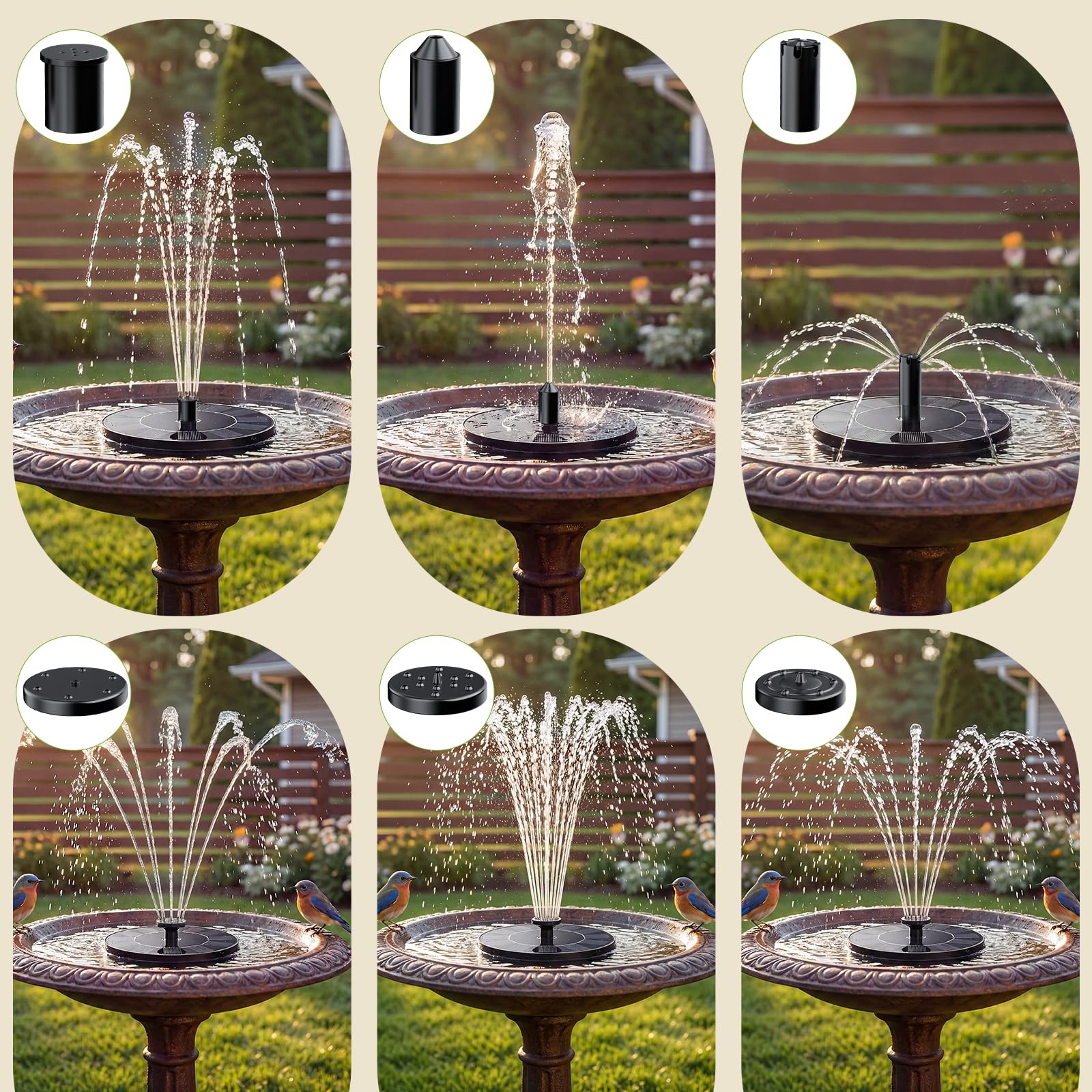 Close-up of AISITIN solar fountain pump nozzles