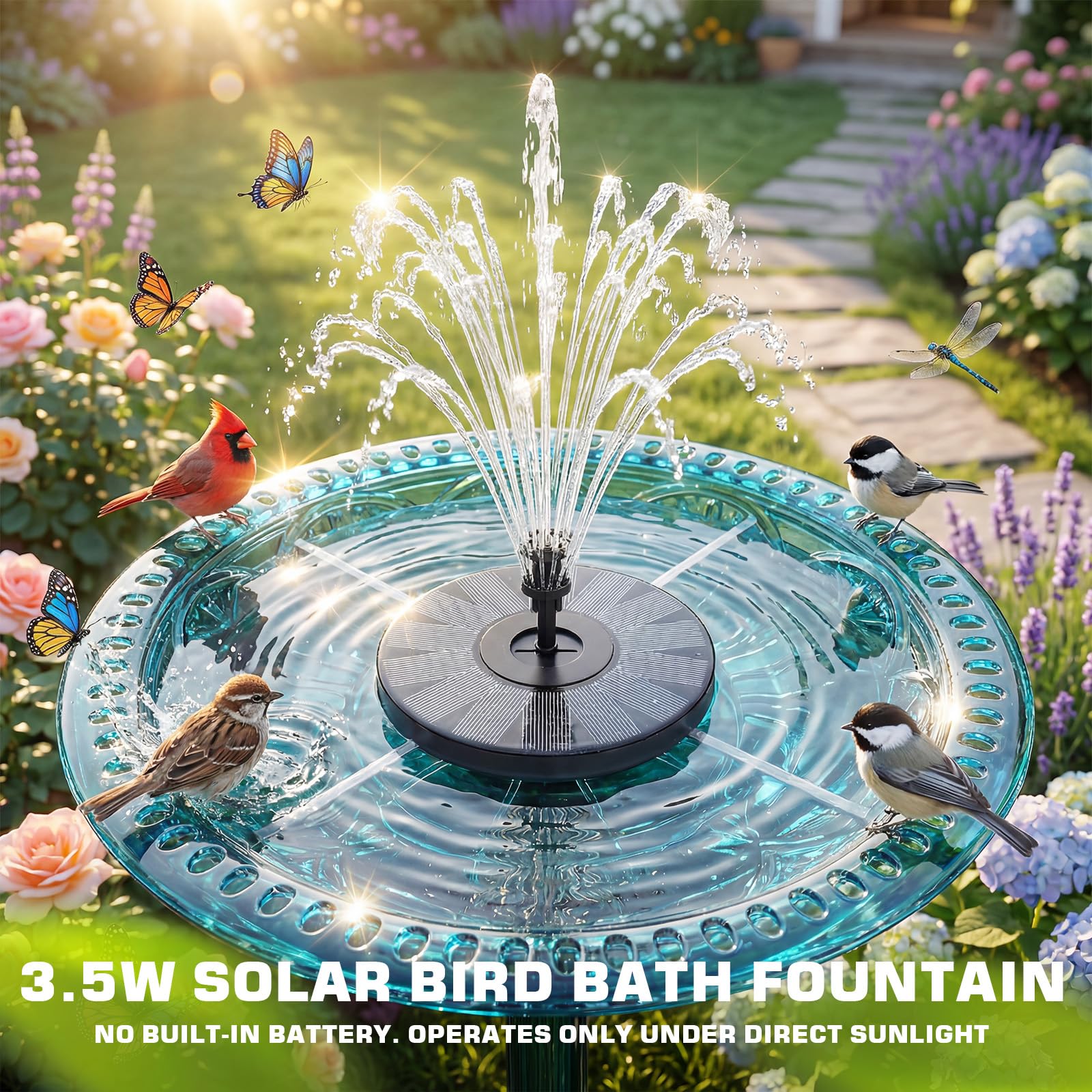 Close-up of AISITIN solar fountain's interchangeable nozzles