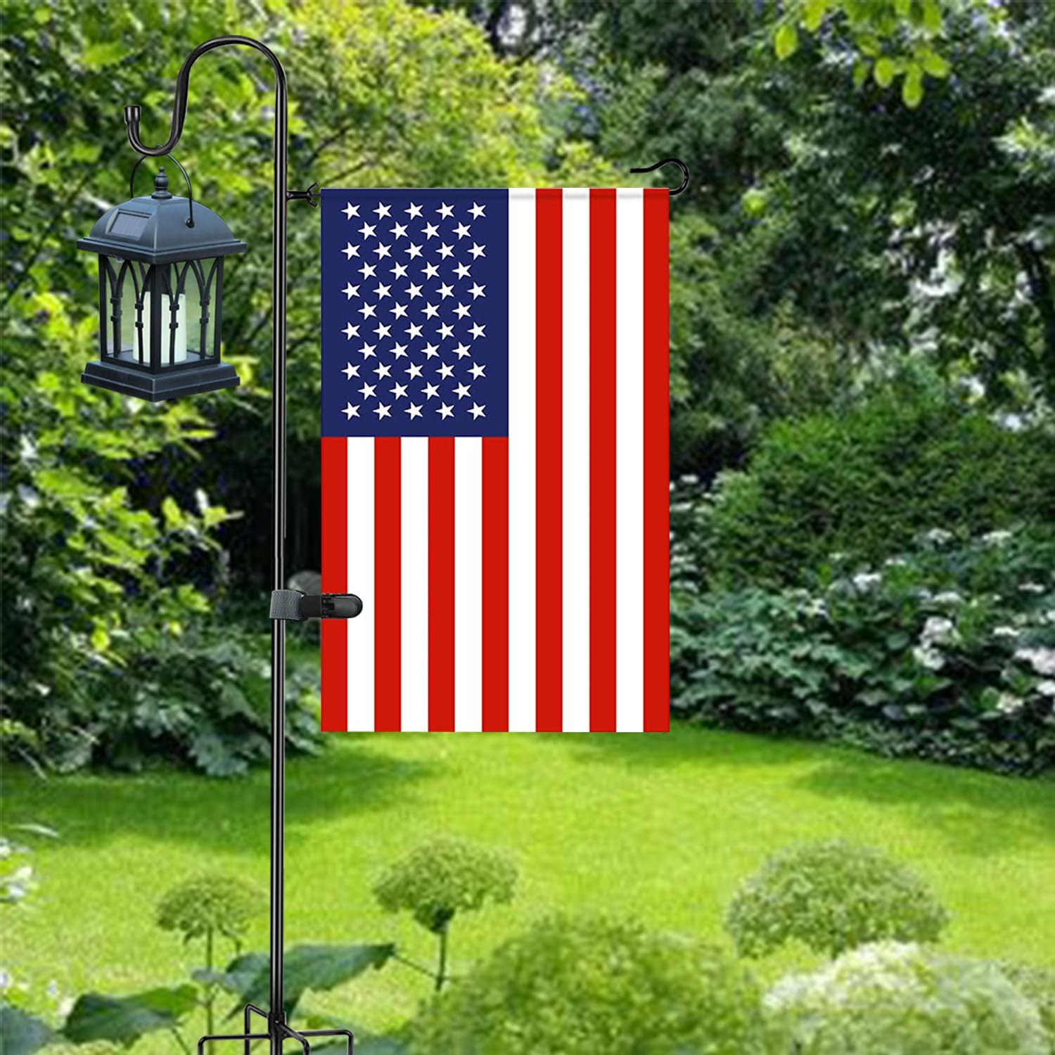 Close-up of Akeydeco Garden Flag Stand with Anti-Wind Clip