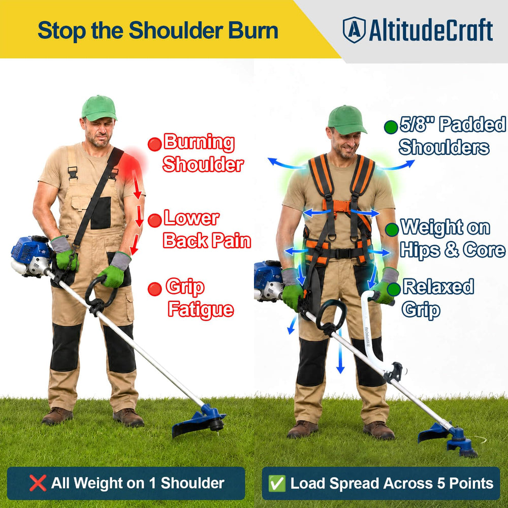 Close-up of AltitudeCraft harness shoulder straps with padding