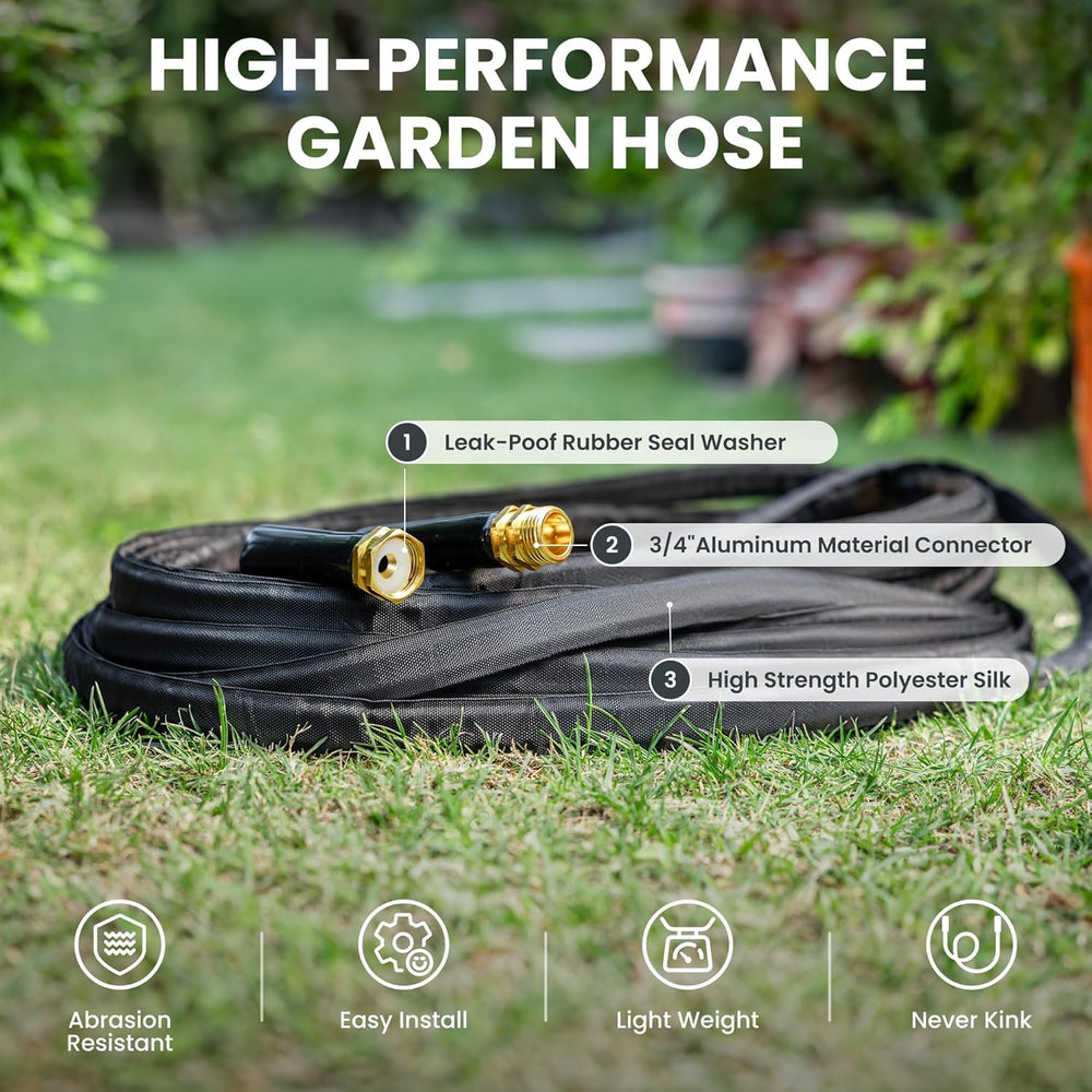 Close-up of aluminum connector of Giraffe Tools garden hose