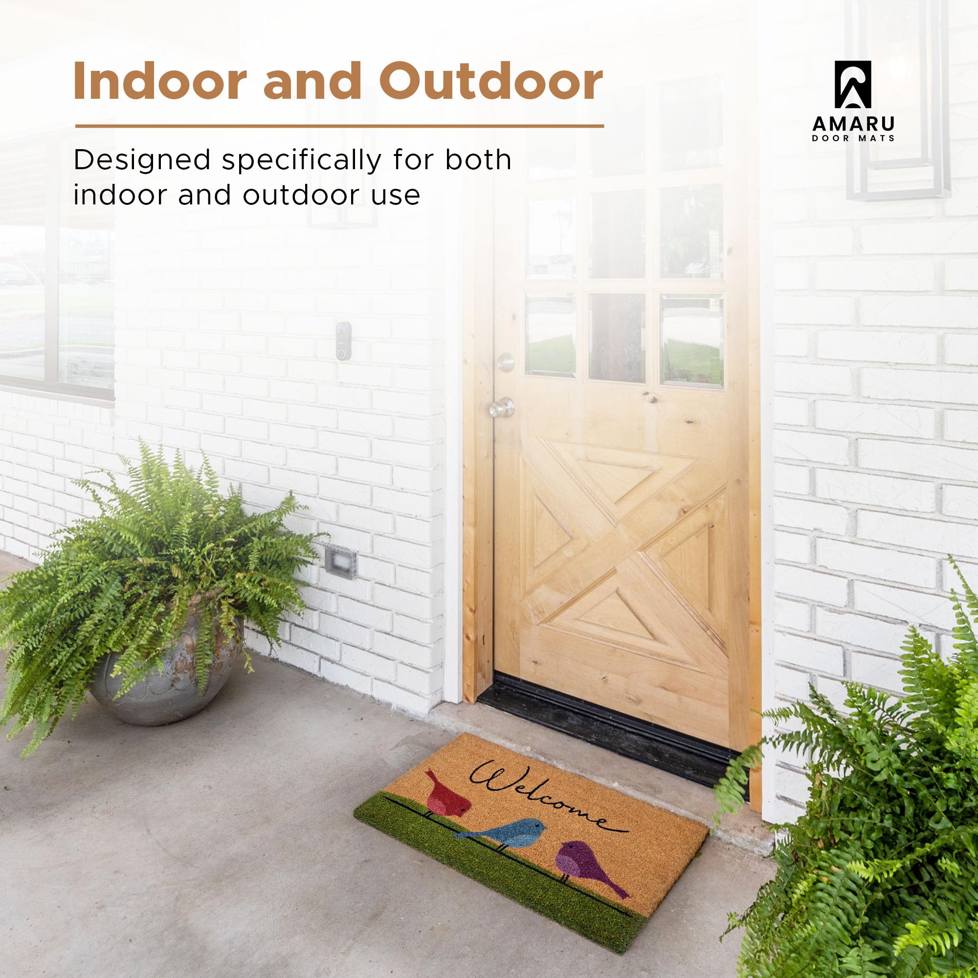 Close-up of AMARU DOOR MATS Coir Welcome Mat non-slip backing