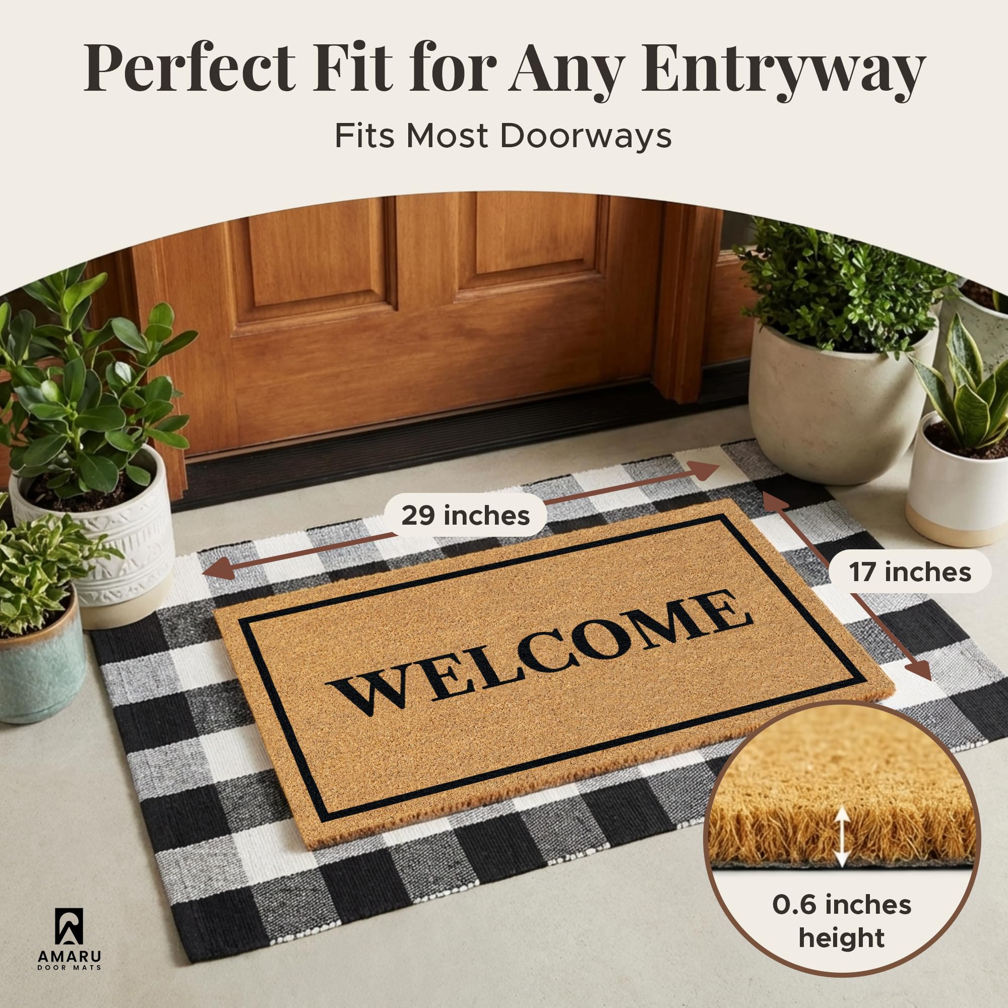 Close-up of AMARU DOOR MATS Coir Welcome Mat textured surface