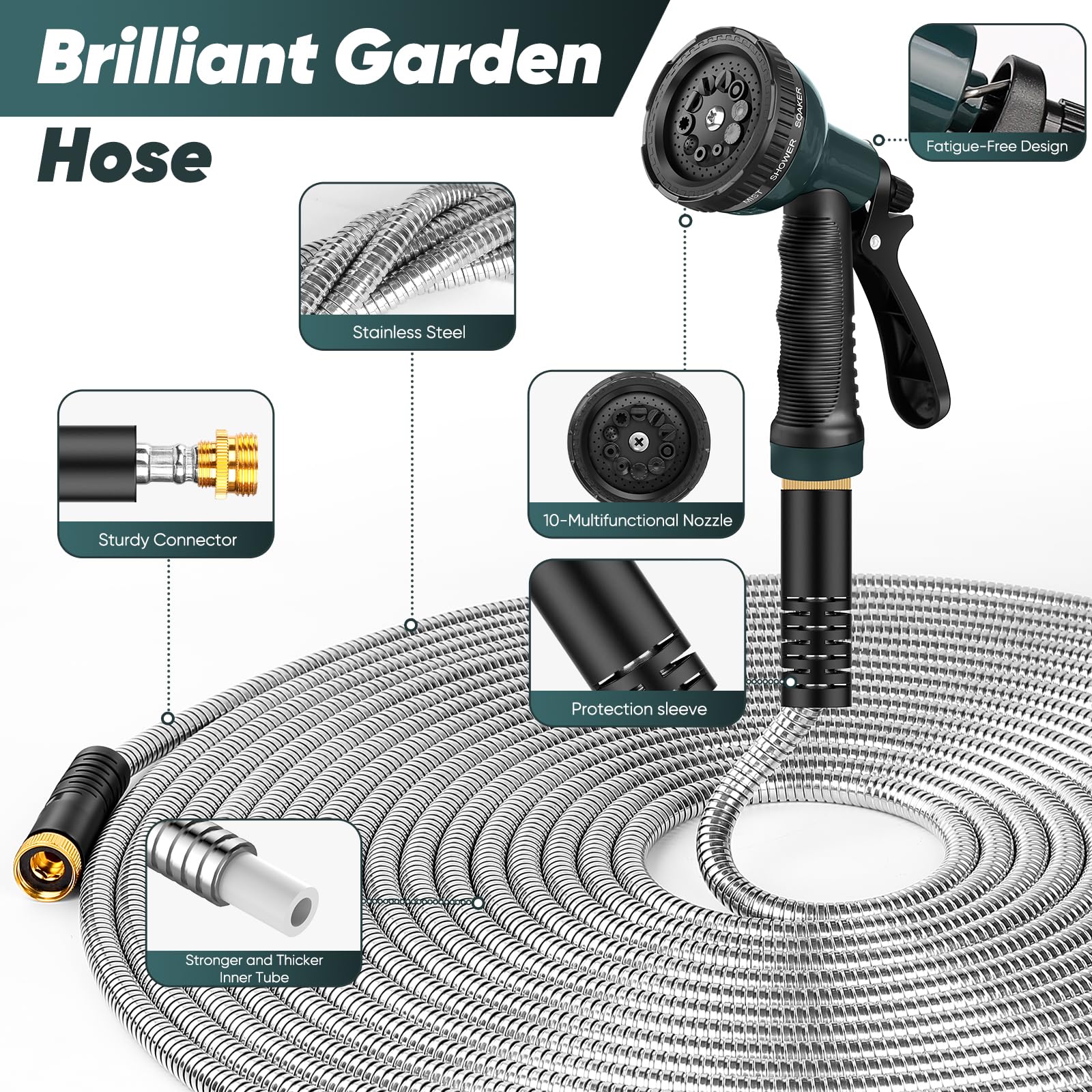 Close-up of Amayrose garden hose aluminum-copper interface