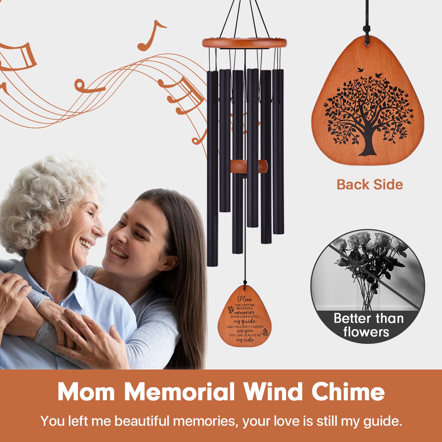 Close-up of AMBOBE wind chimes with black aluminum tubes