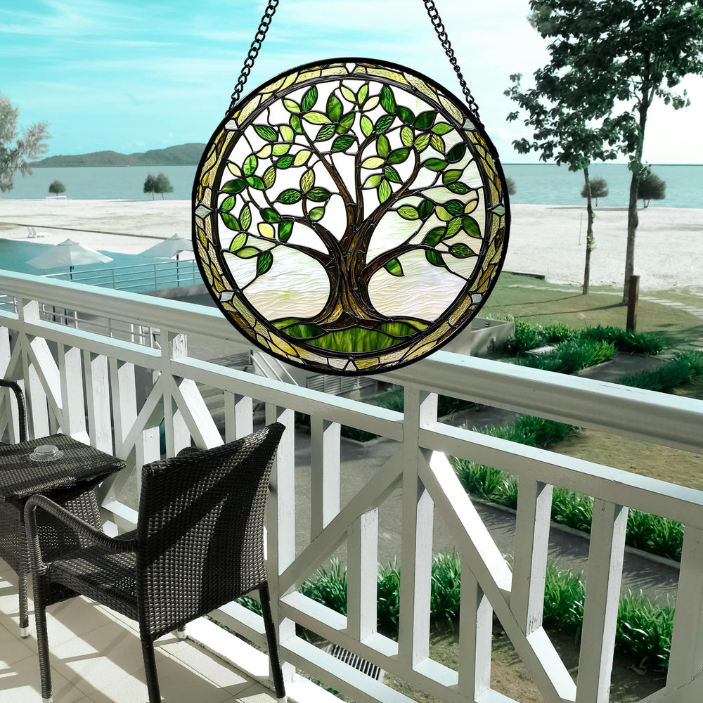 Close-up of AMDERVEN Green Tree of Life Suncatcher details