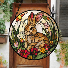 Close-up of AMDERVEN Stained Glass Rabbit Suncatcher detail
