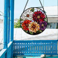 Close-up of AMDERVEN stained glass suncatcher intricate design