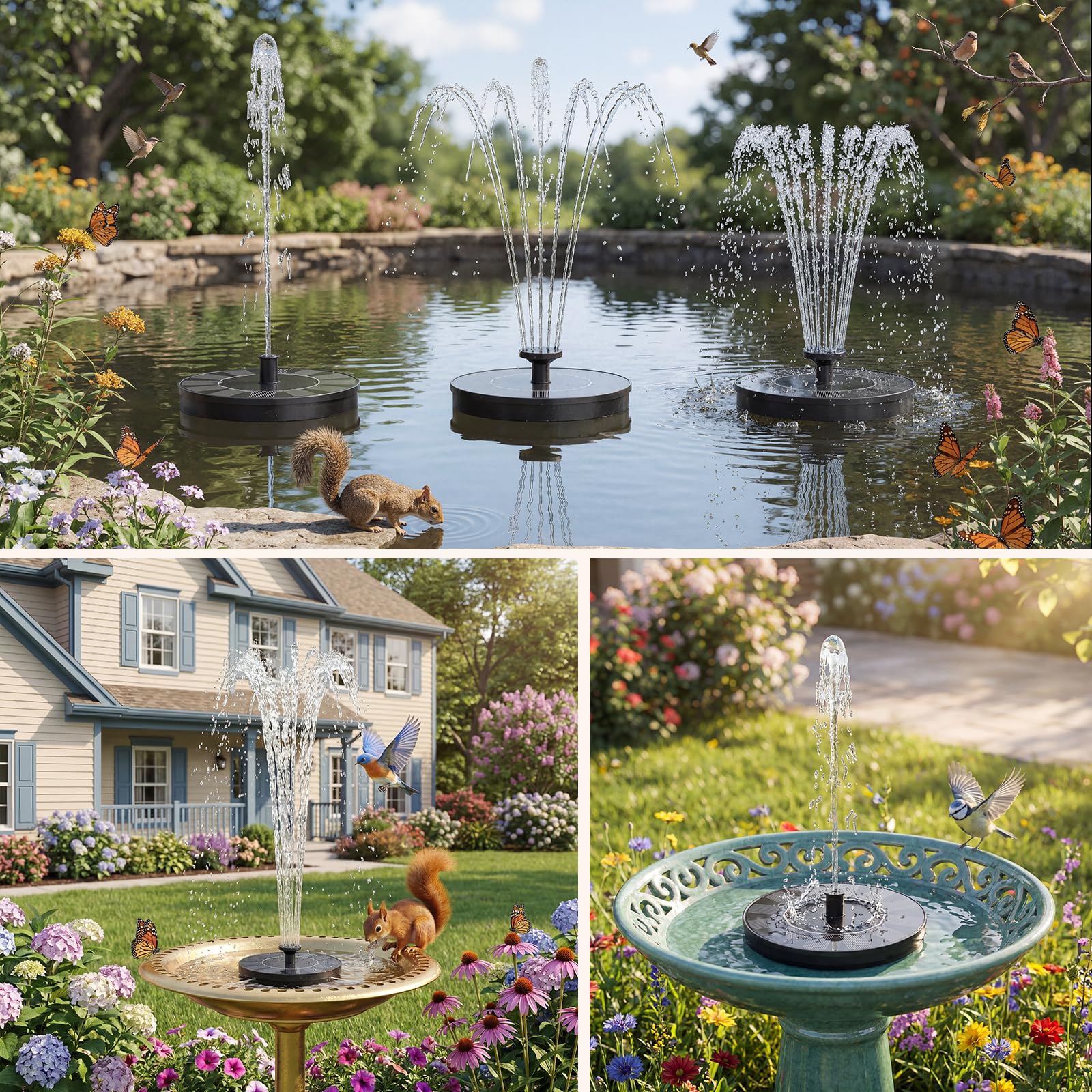 Close-up of AMZtime Solar Bird Bath Fountain black finish