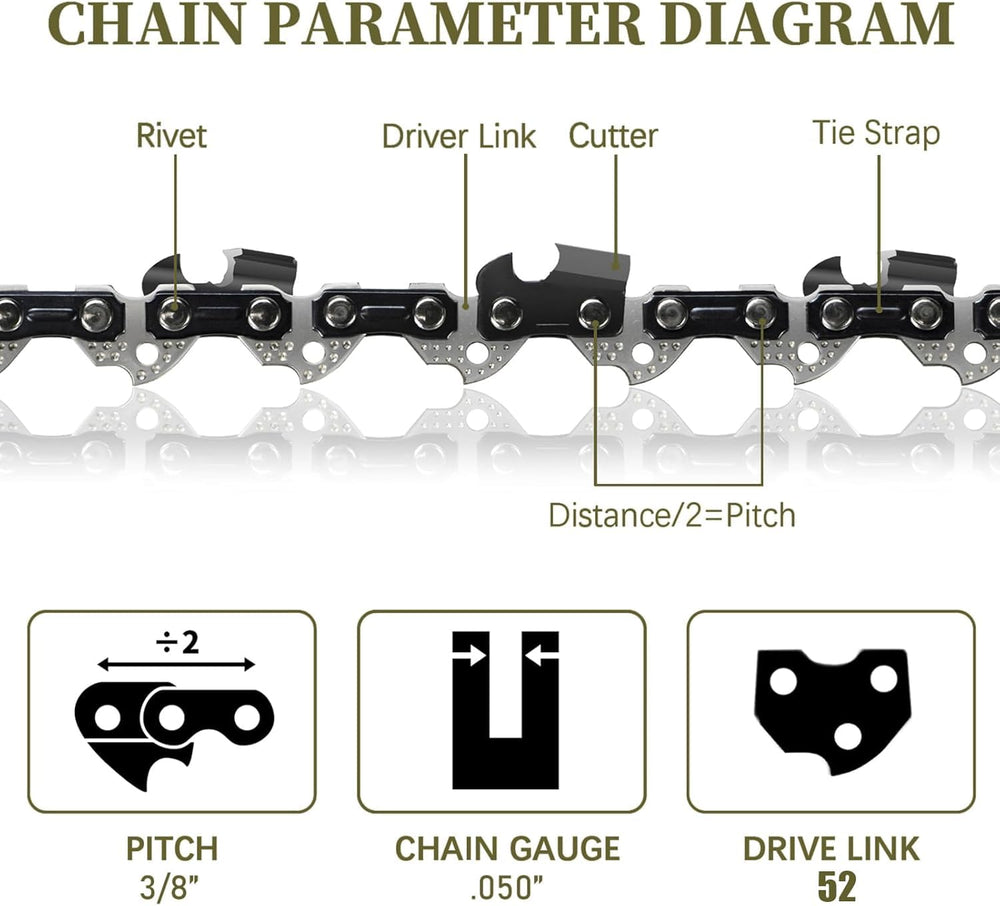 Close-up of ANCKNE chainsaw chain links