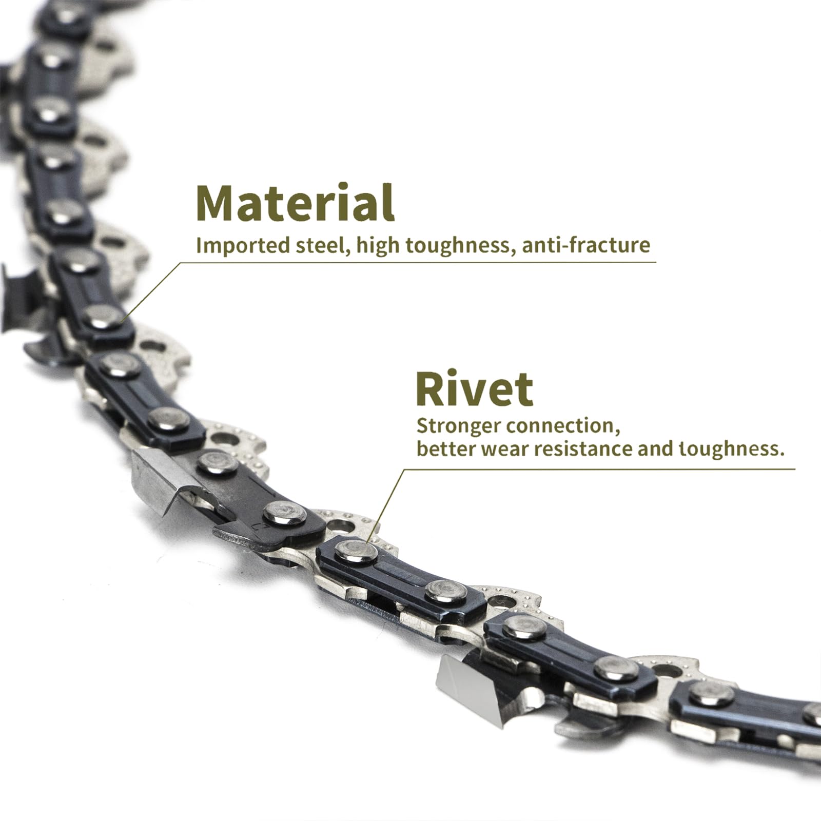 Close-up of ANCKNE chainsaw chain links