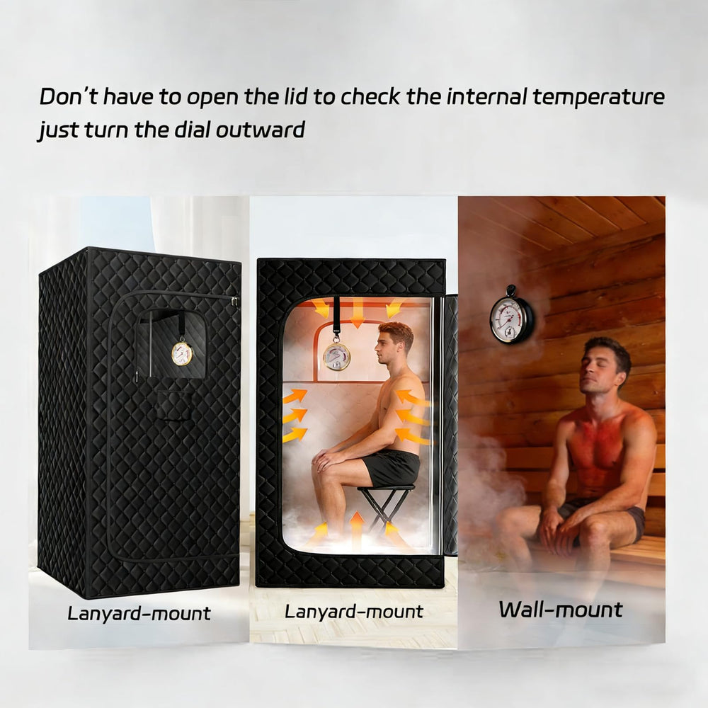 Close-up of Andelov Sauna Thermometer temperature reading