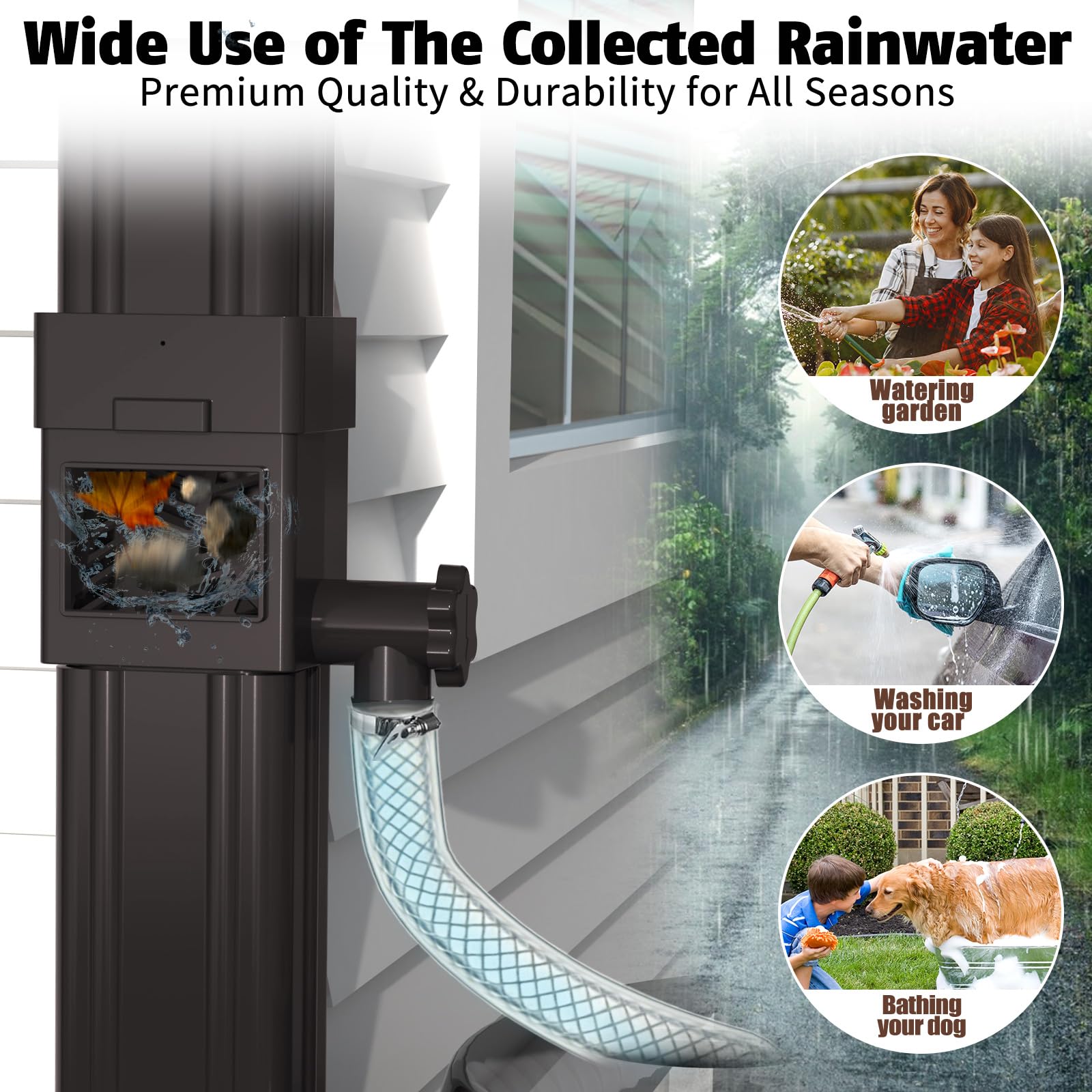 Close-up of Anivia diverter installed on downspout