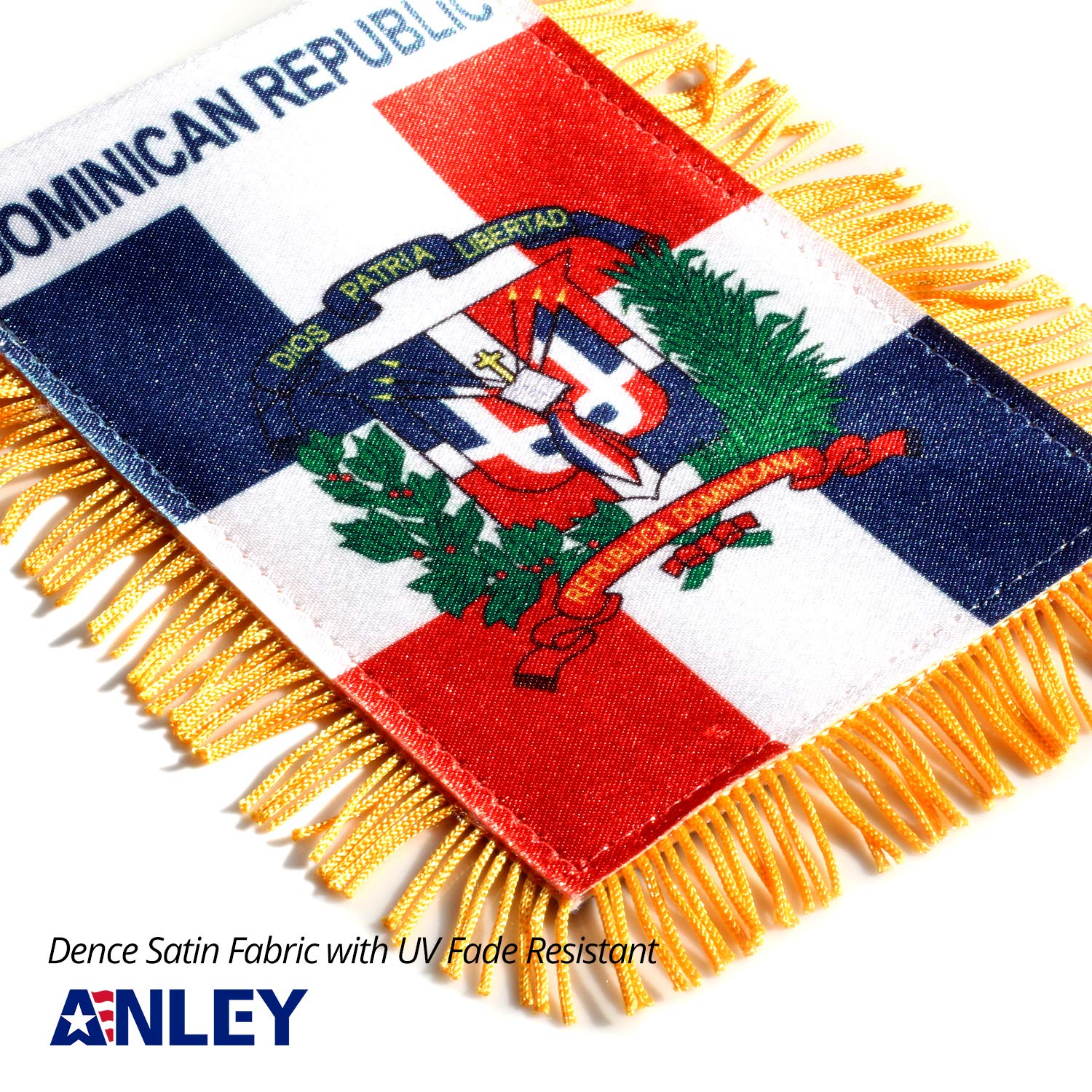 Close-up of Anley Dominican flag with vibrant colours