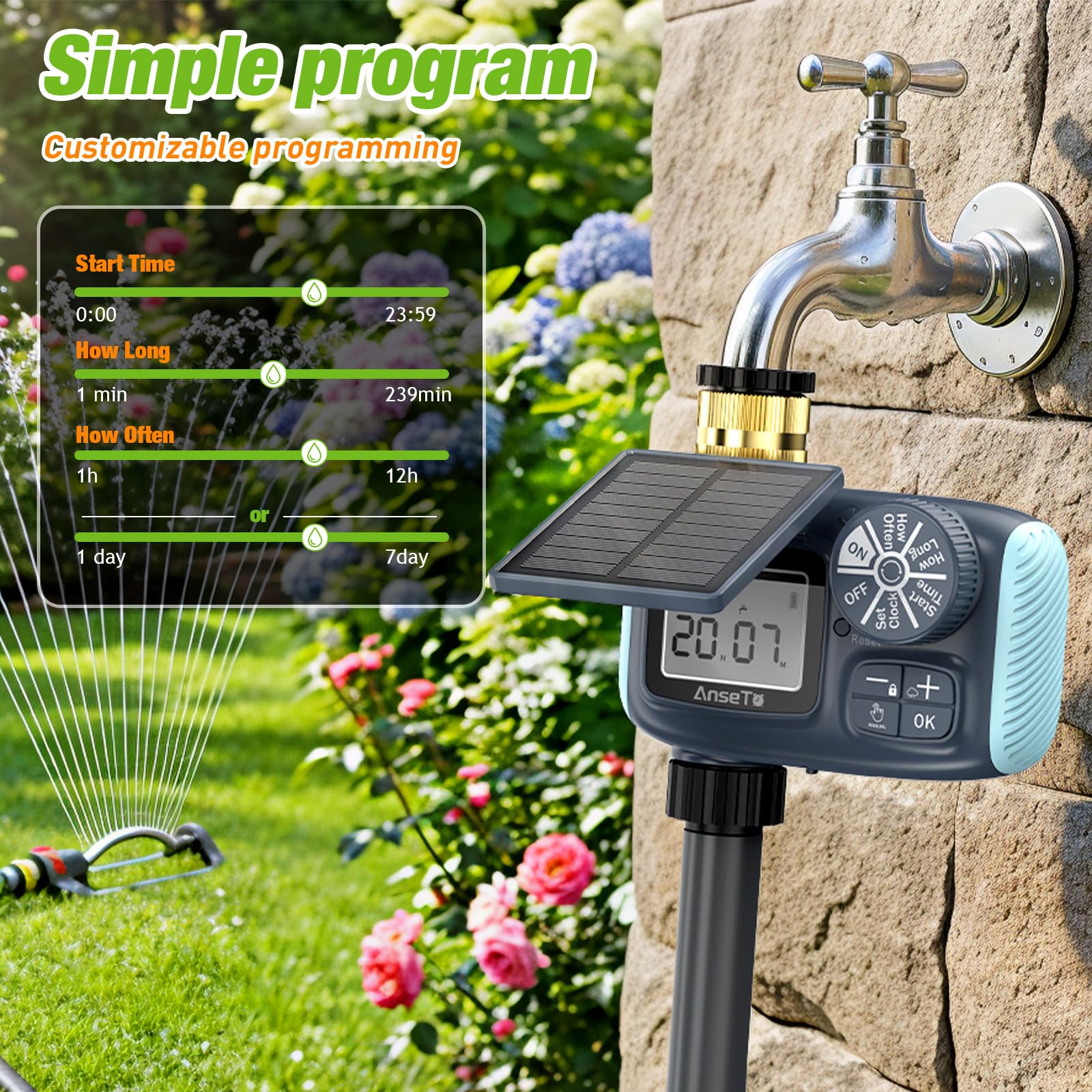 Close-up of AnseTo Sprinkler Timer Type-C charging port
