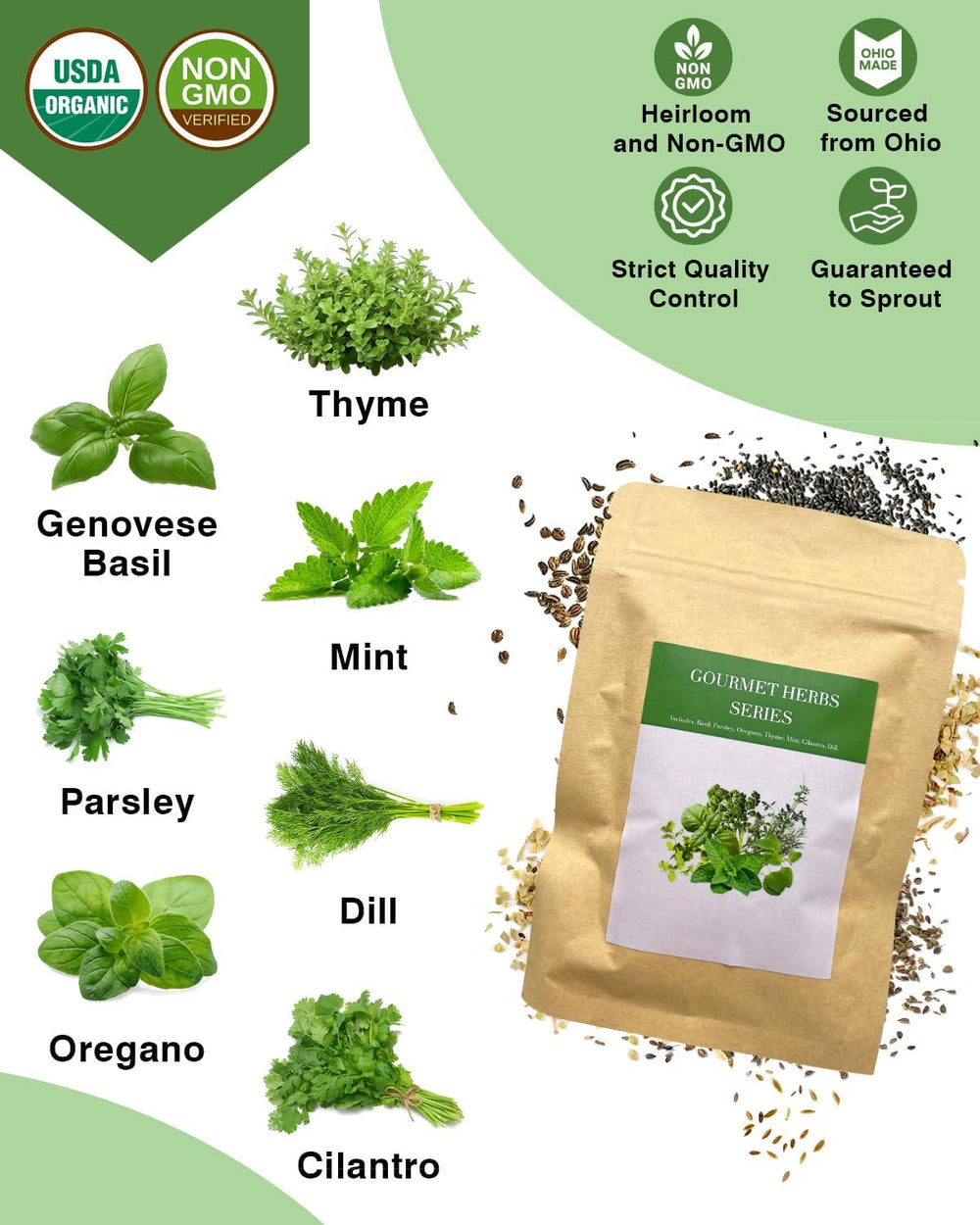 Close-up of apoloseedic herb seeds in resealable bag