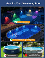 Close-up of APONUO solar pool light with adhesive pads