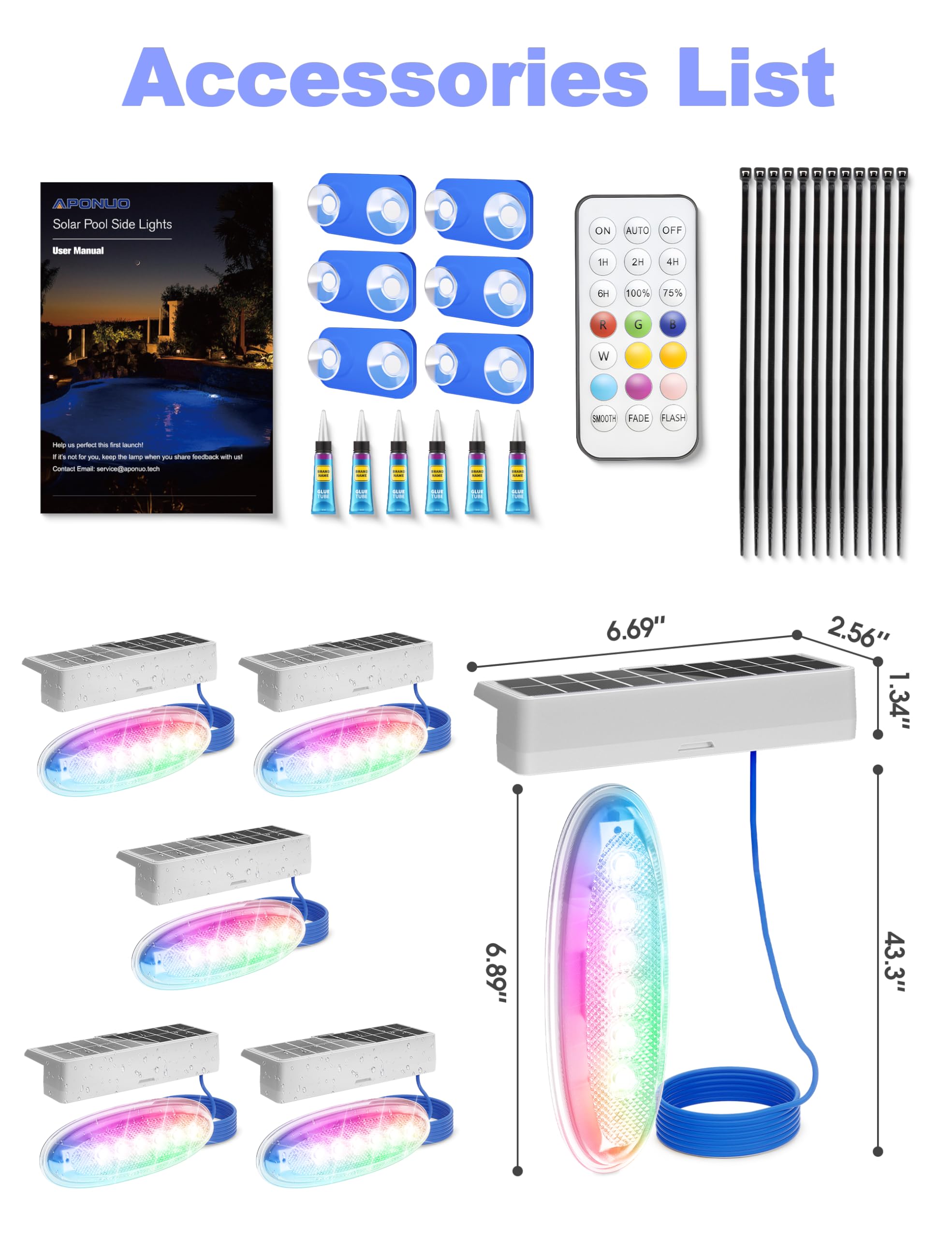 Close-up of APONUO Solar Pool Lights showing waterproof design