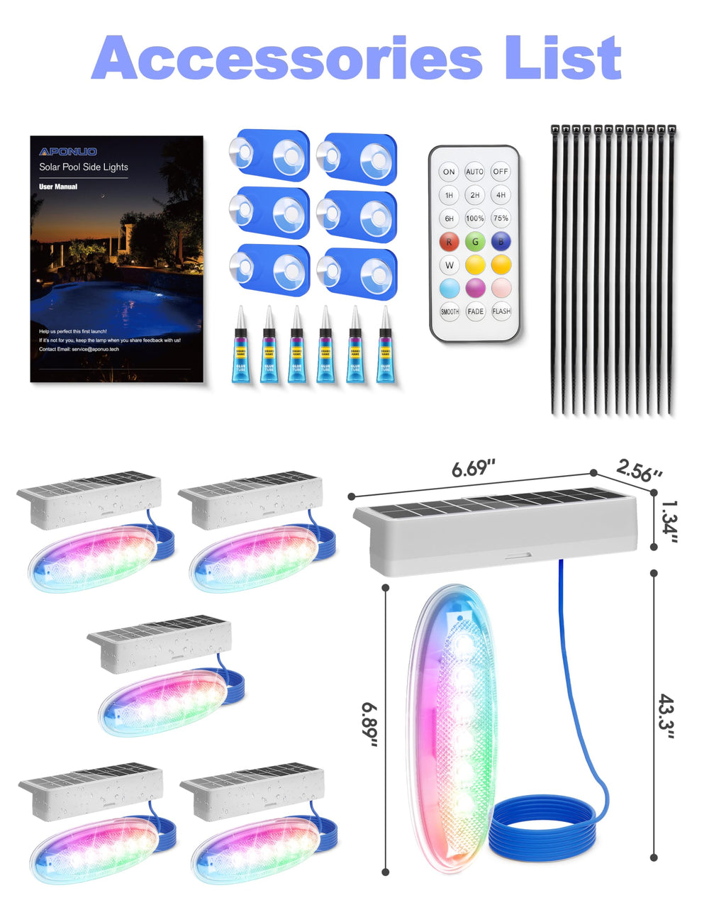 Close-up of APONUO Solar Pool Lights showing waterproof design