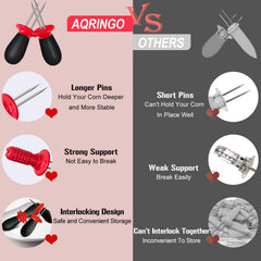 Close-up of AQRINGO stainless steel corn holder pins