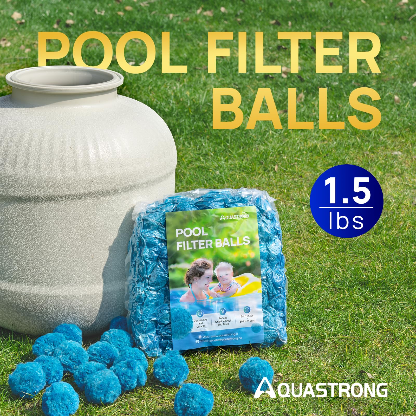 Close-up of AQUASTRONG Pool Filter Balls showing texture