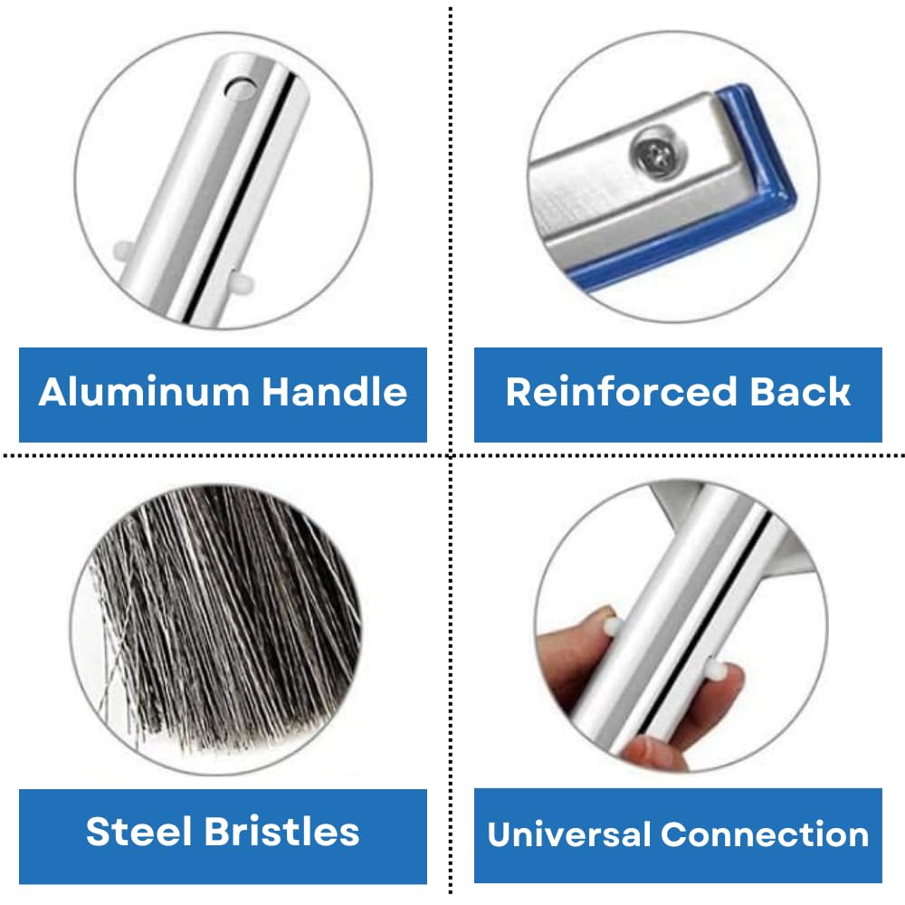 Close-up of Aquatix Pro Pool Brush stainless-steel bristles