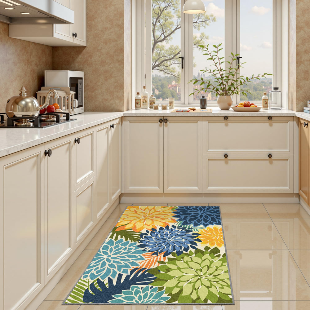 Close-up of Arenarug Outdoor Rug texture and floral design