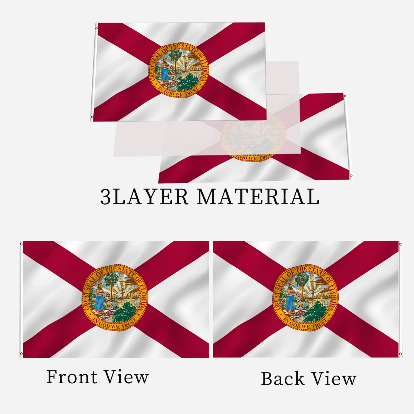 Close-up of ARSOF Florida State Flag 3x5 ft grommets and stitching
