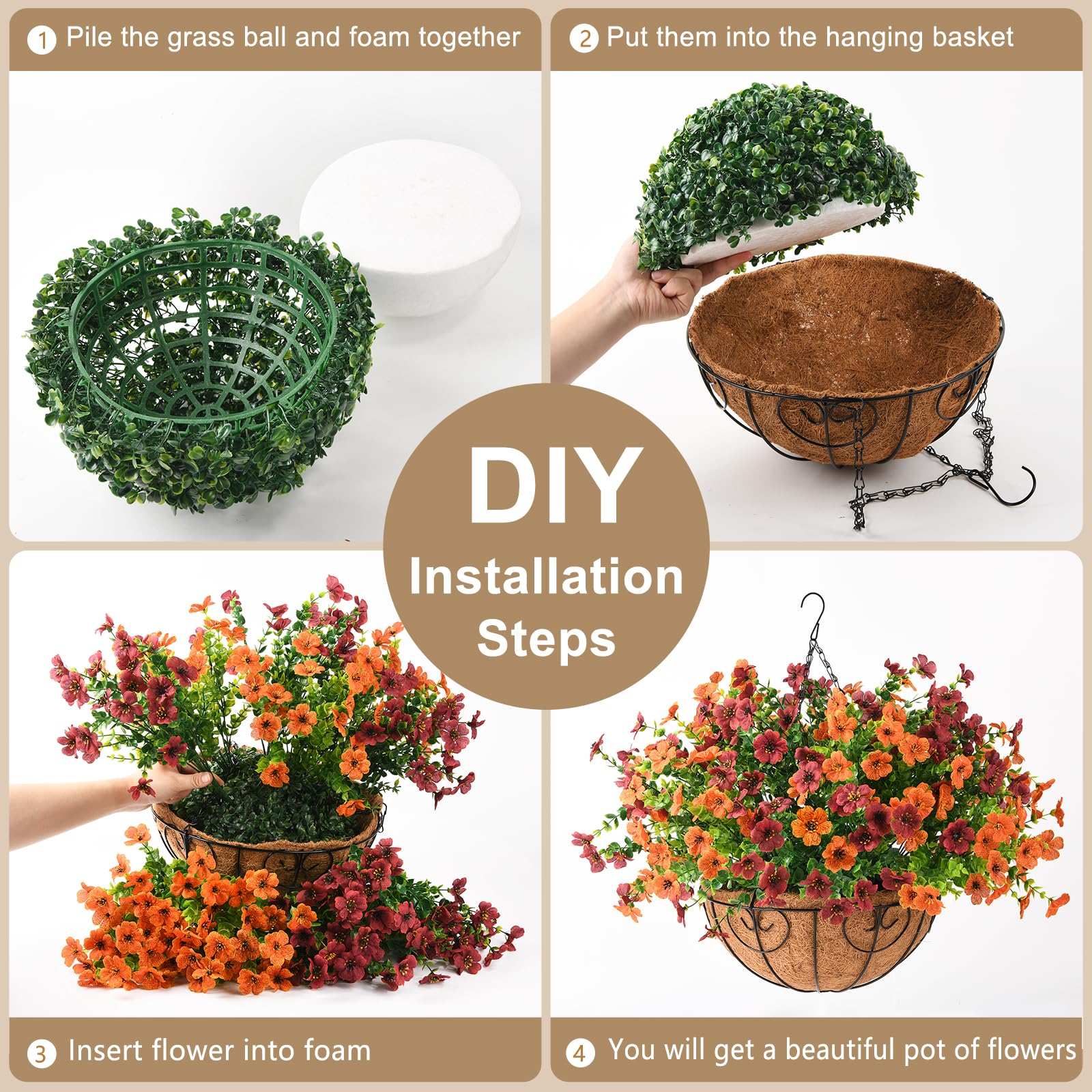 Close-up of artificial daisy flowers in the ZFProcess hanging planter