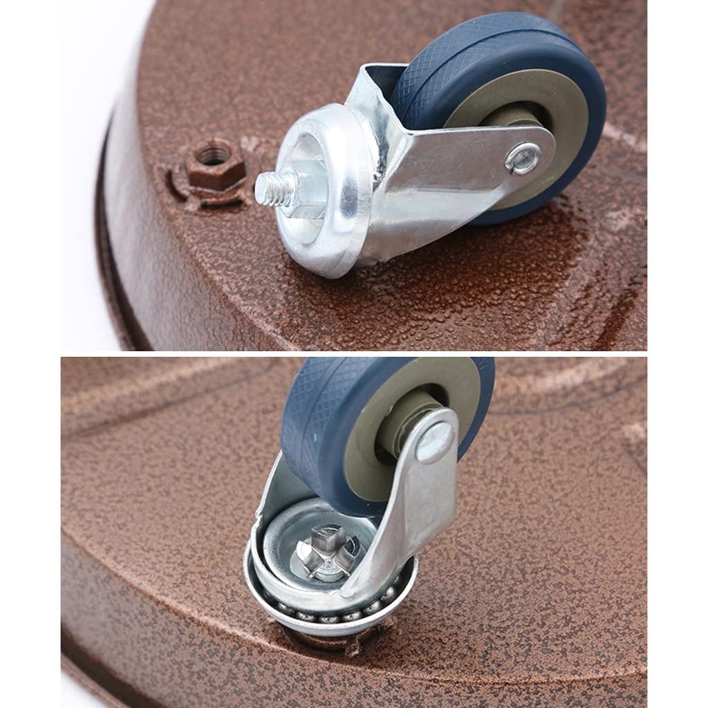Close-up of ARTLINE plant stand's blue rubber wheels