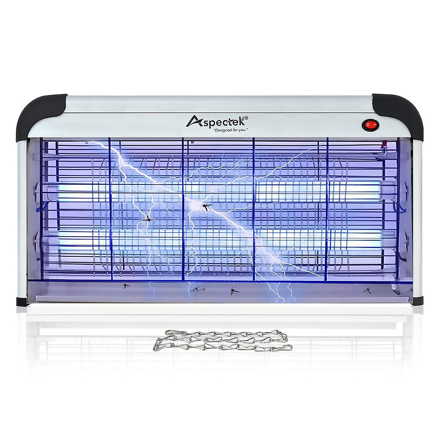 Close-up of ASPECTEK bug zapper's protective mesh screen