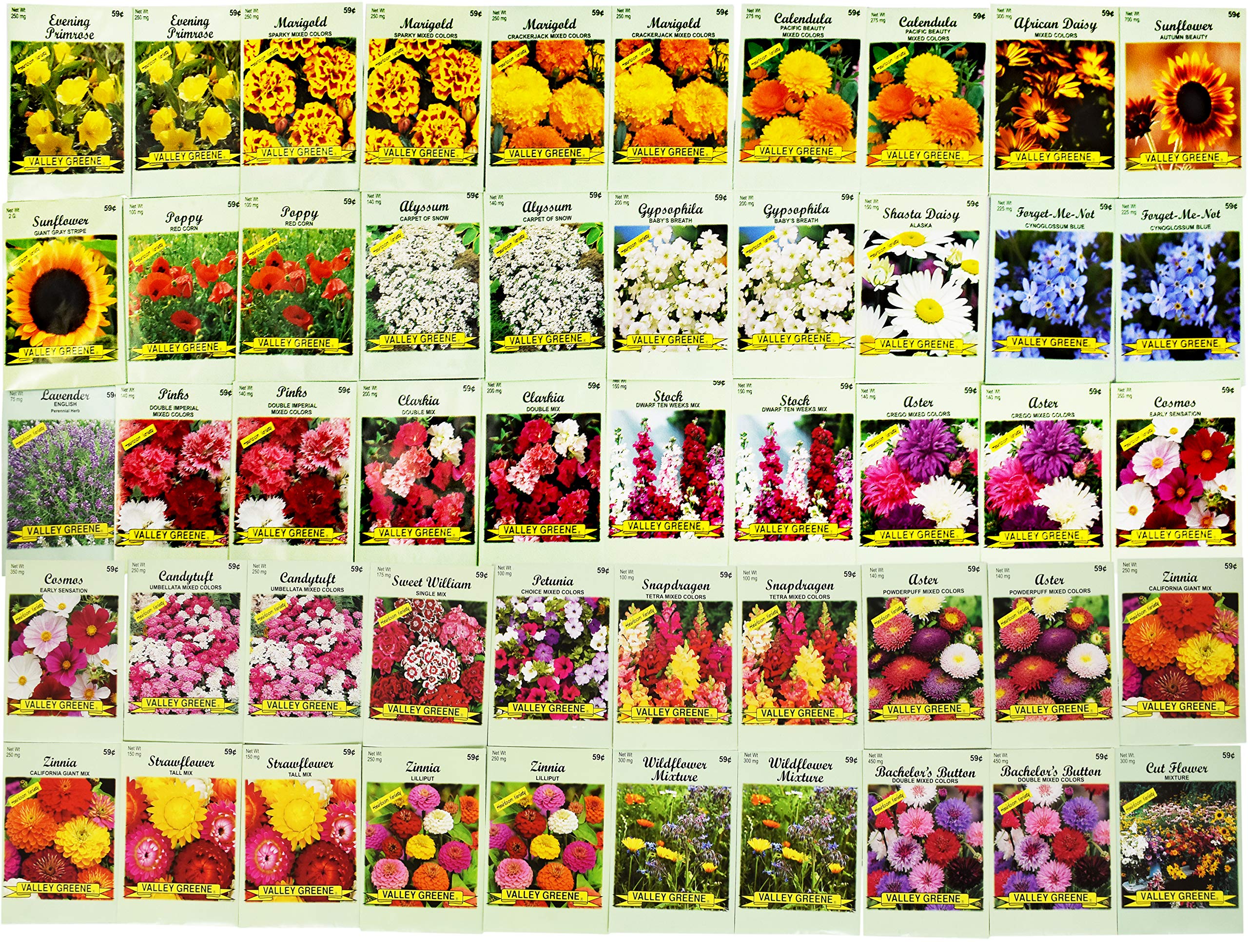 Close-up of assorted flower seeds in packets