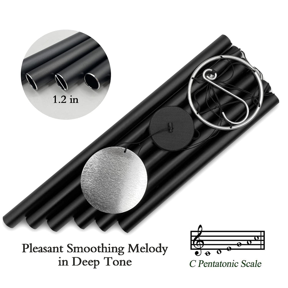 Close-up of ASTARIN black wind chimes tubes