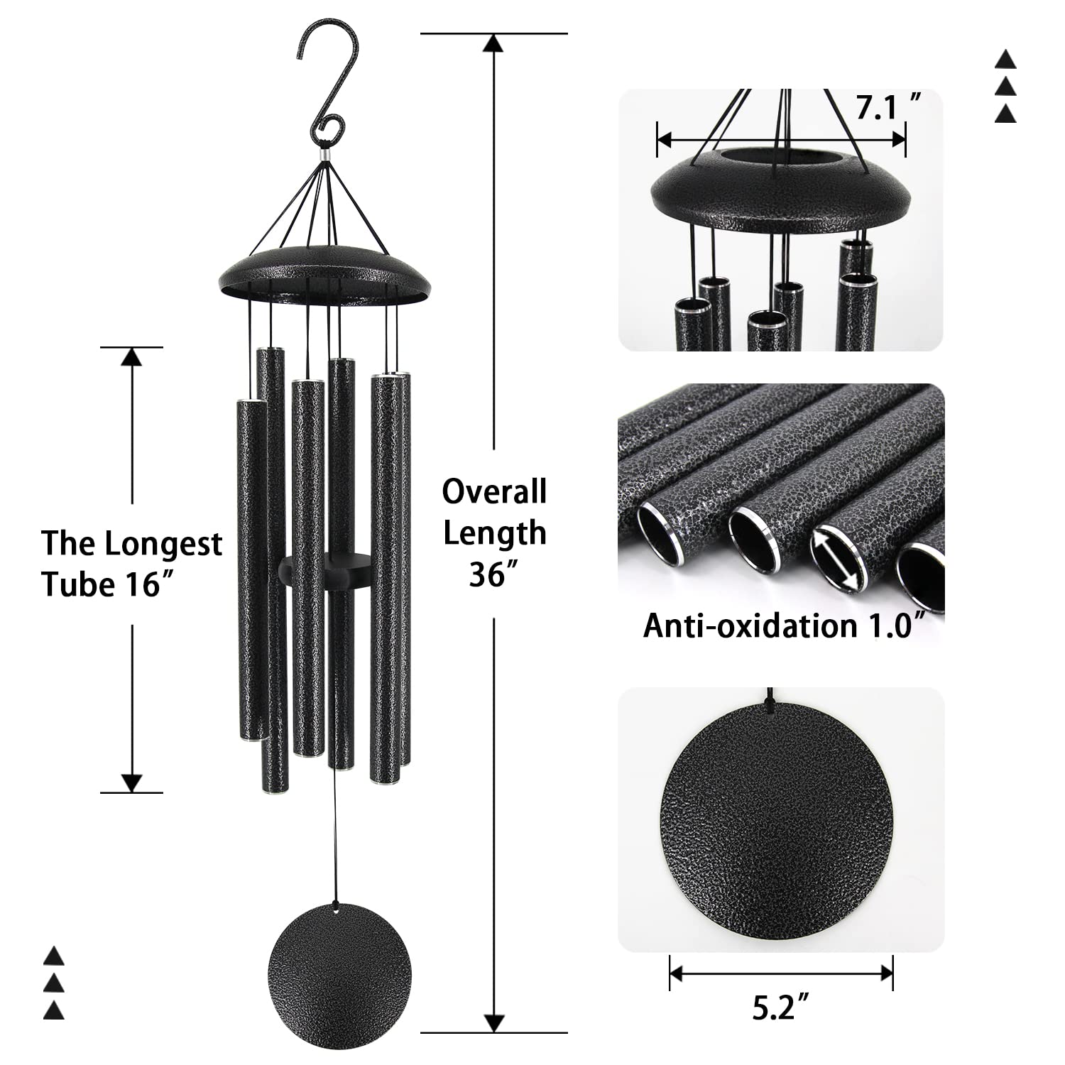 Close-up of ASTARIN wind chimes showing anodized silver-grey finish