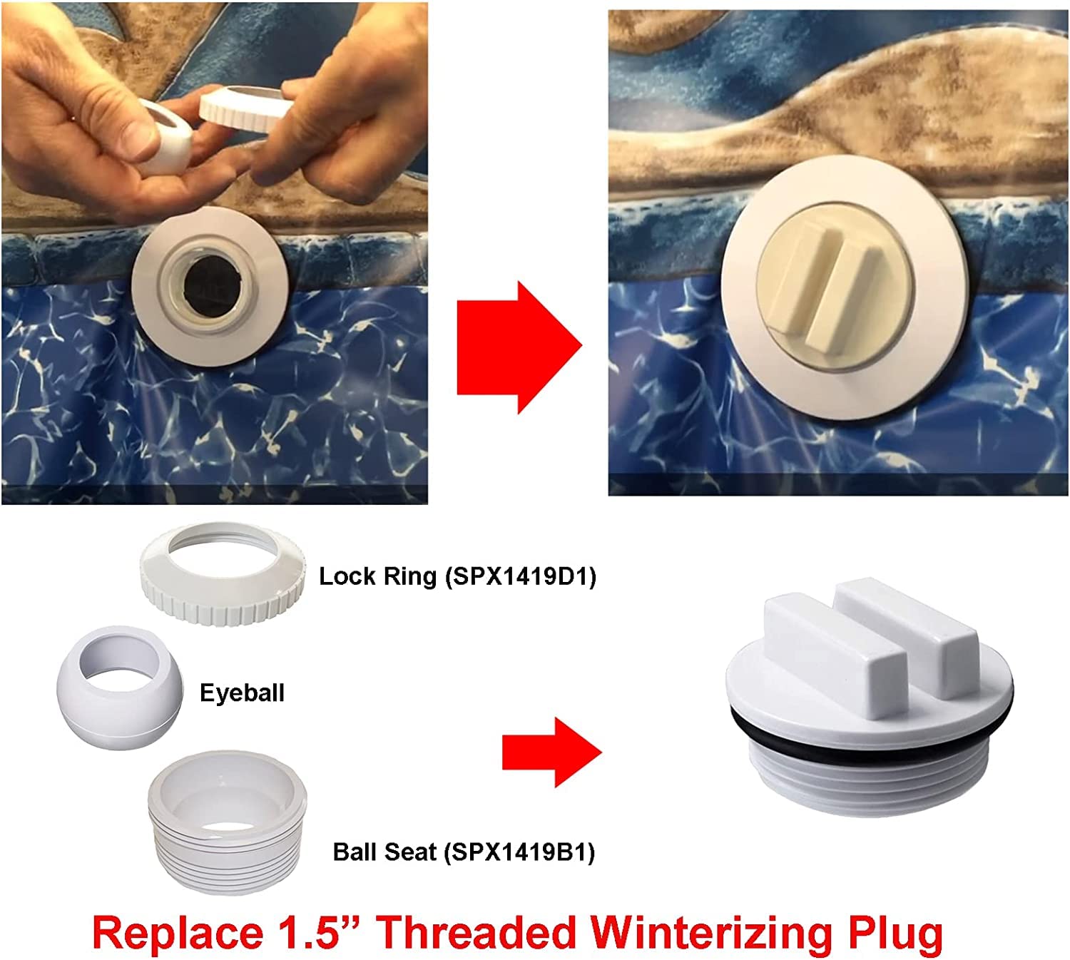 Close-up of ATIE 1.5-inch threaded pool plug
