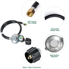 Close-up of ATKKE propane hose regulator gauge