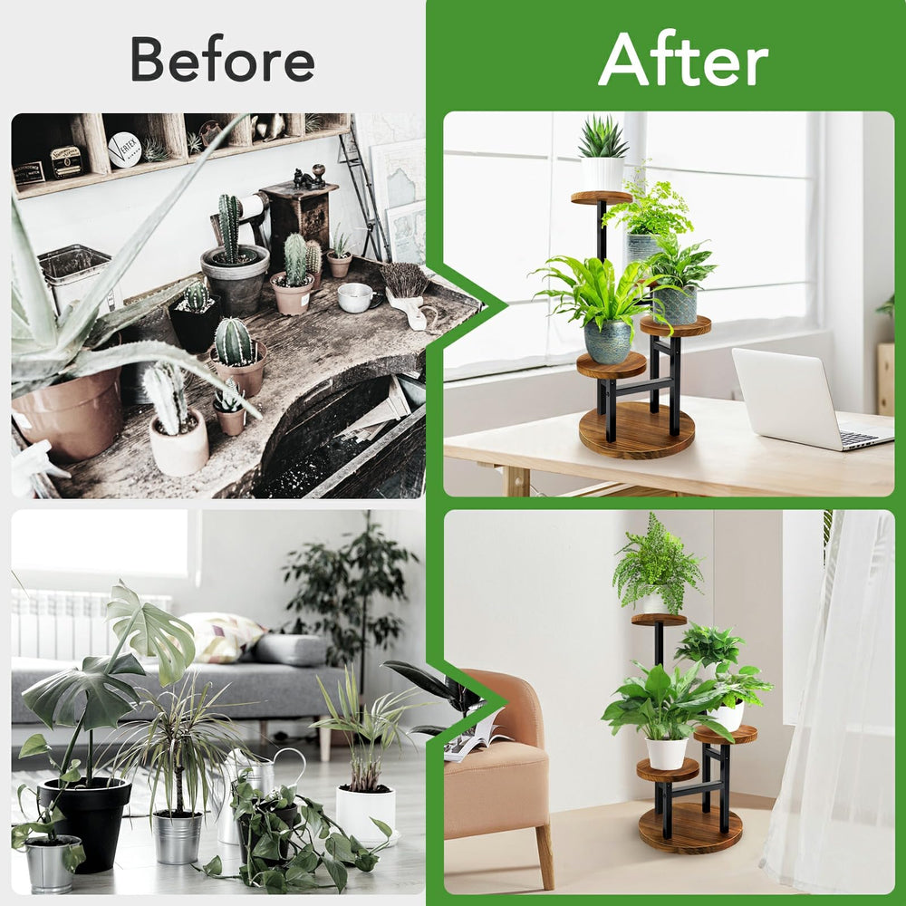 Close-up of AUGOSTA 4 Tier Corner Plant Stand wooden shelf