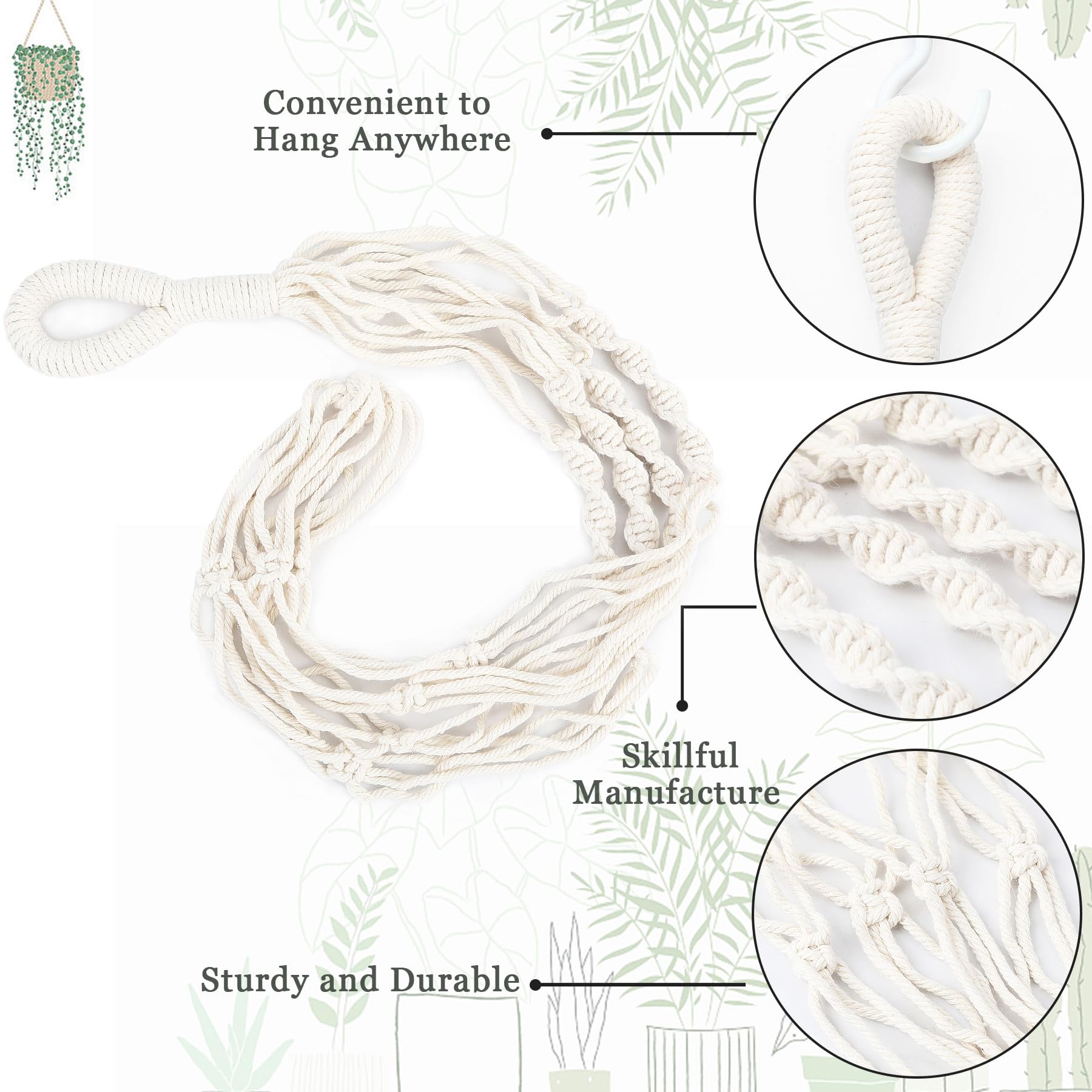 Close-up of Augshy macrame plant hanger knot details