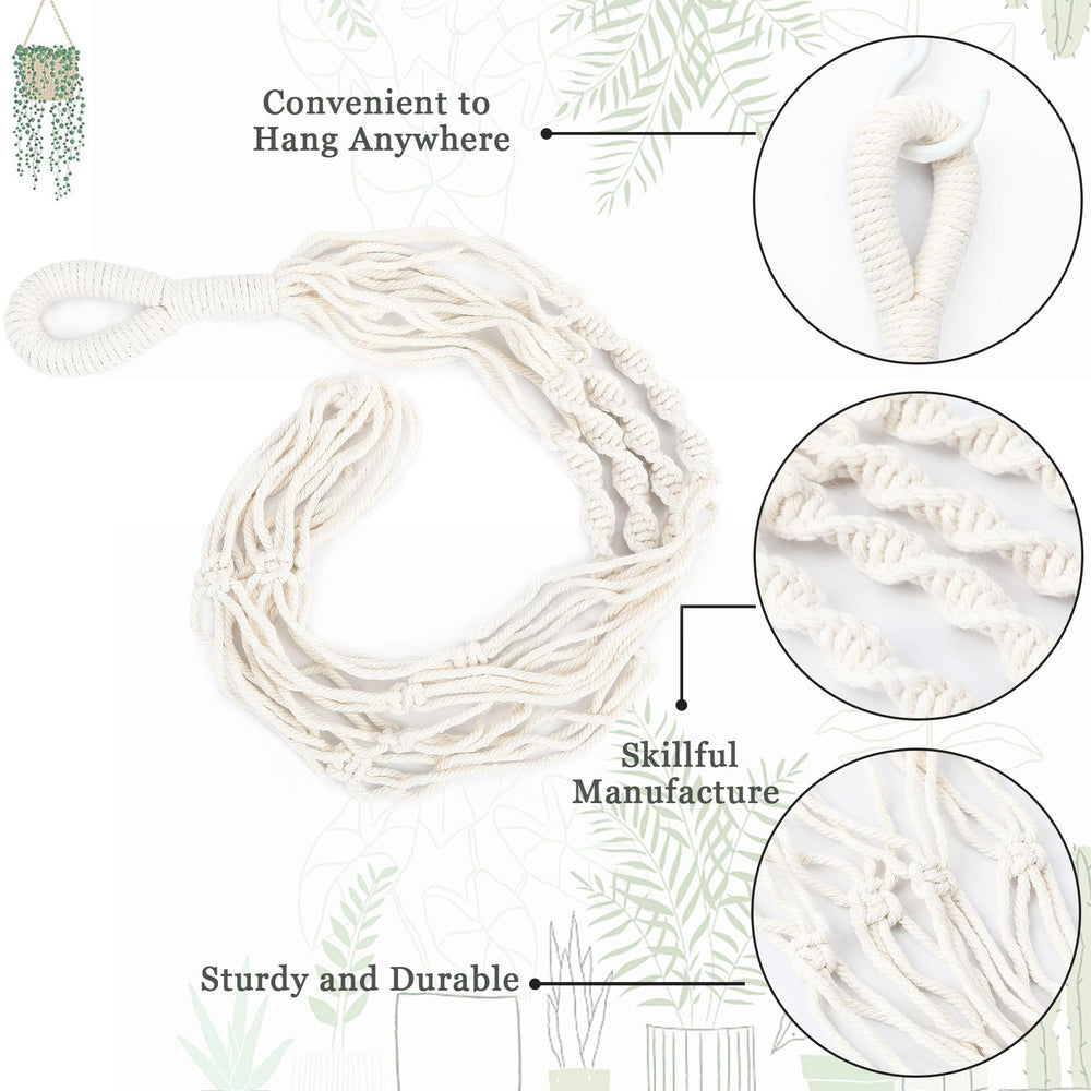 Close-up of Augshy macrame plant hanger knot details