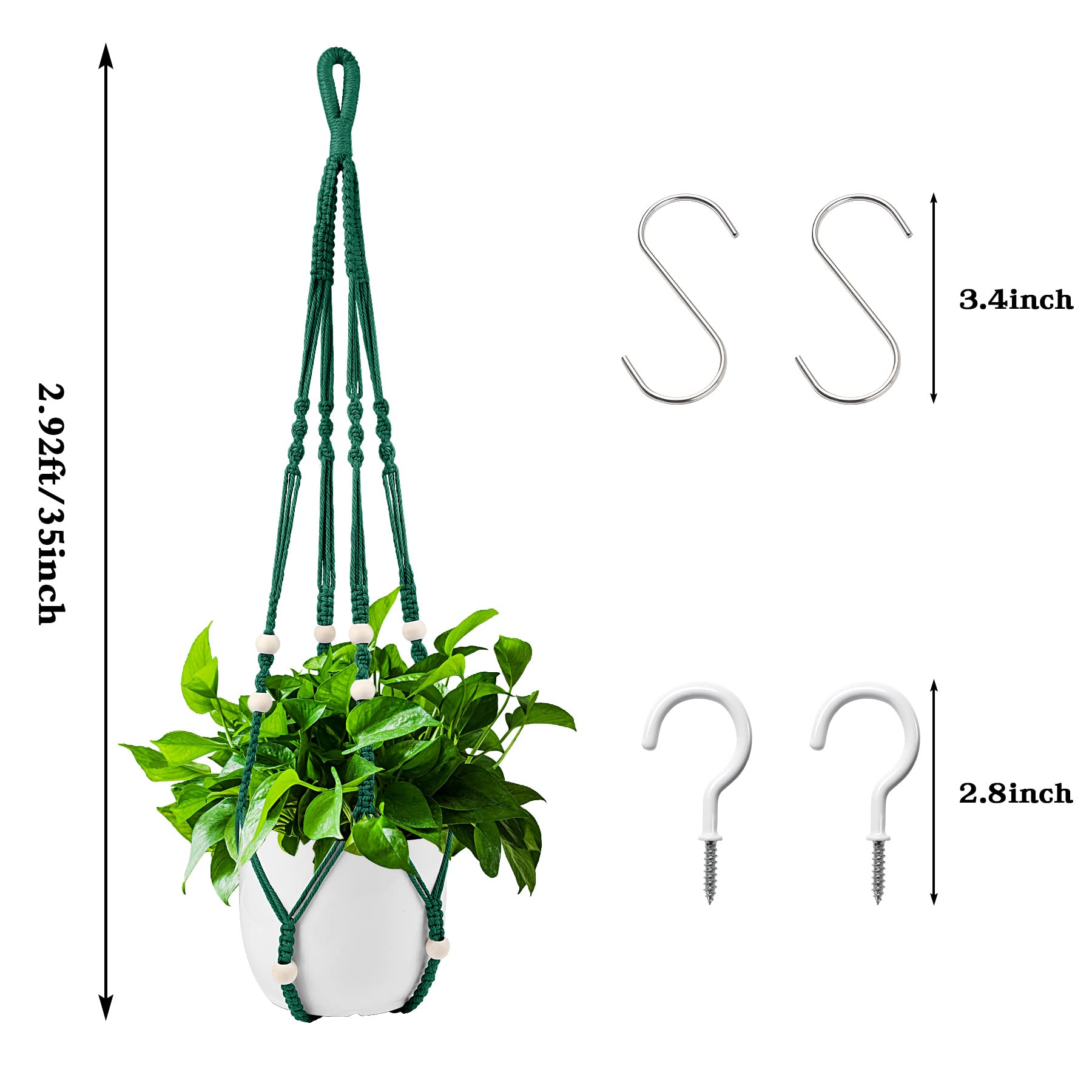 Close-up of Augshy macrame plant hanger with decorative wood beads