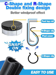 Close-up of Aulock winter pool cover clips showing two shapes