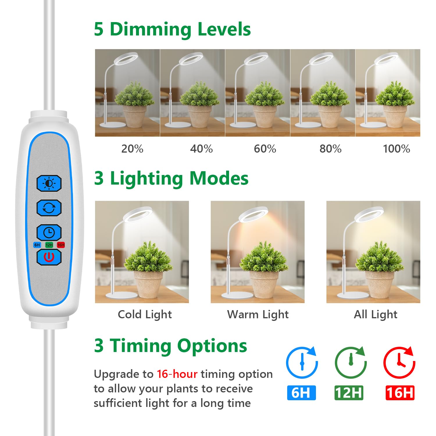 Close-up of Aumtrly Desk Grow Light's control settings