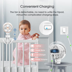 Close-up of Ausic Misting Portable Stroller Fan showing misting feature