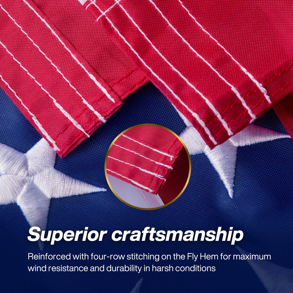 Close-up of AUYRE American Flag showing double-lock stitching