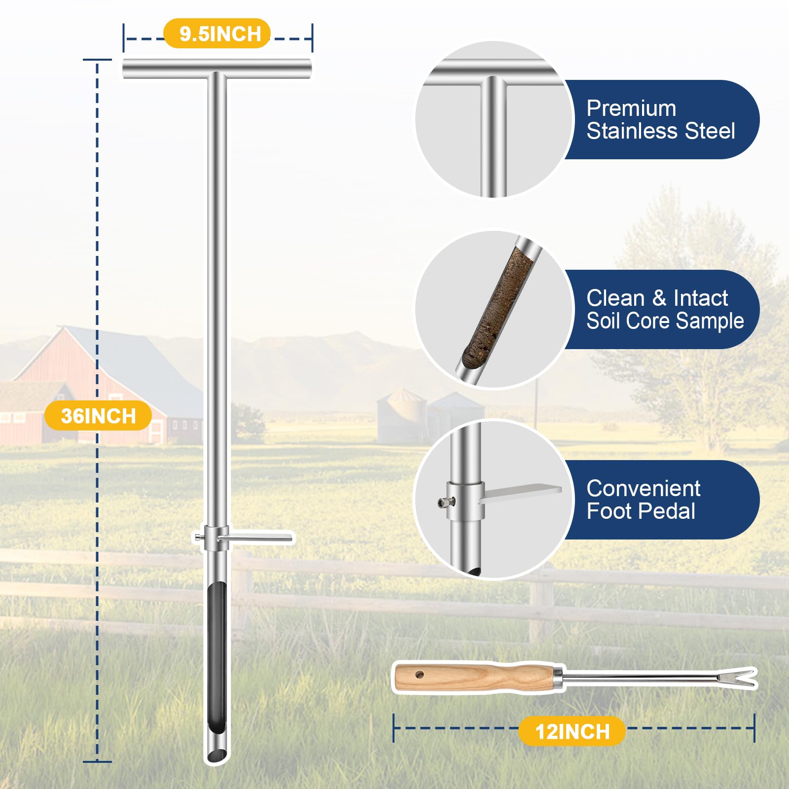 Close-up of AUZEKER stainless steel soil sampler probe tip